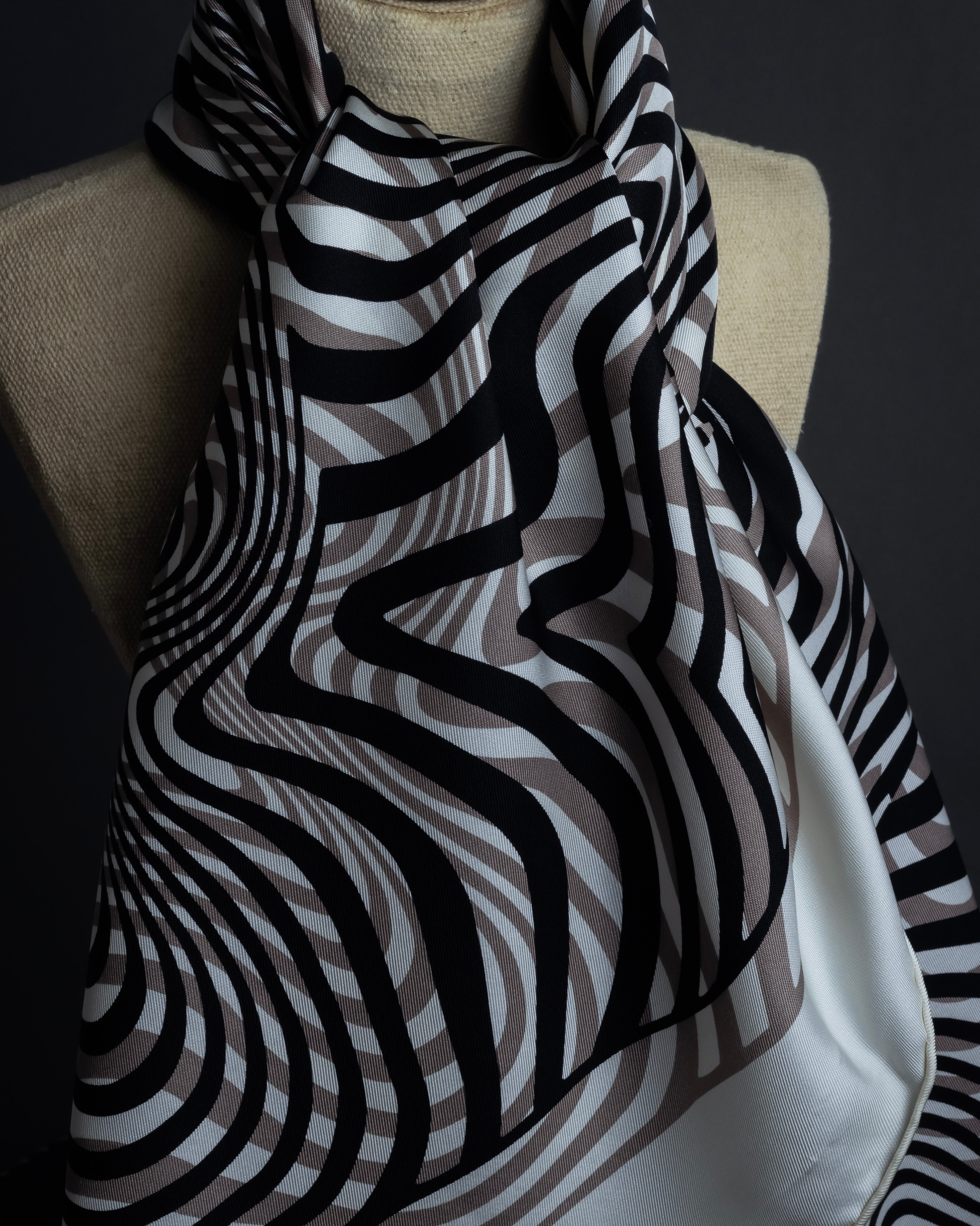 "HERMES" Zebra abstract print Carre 90 silk scarf