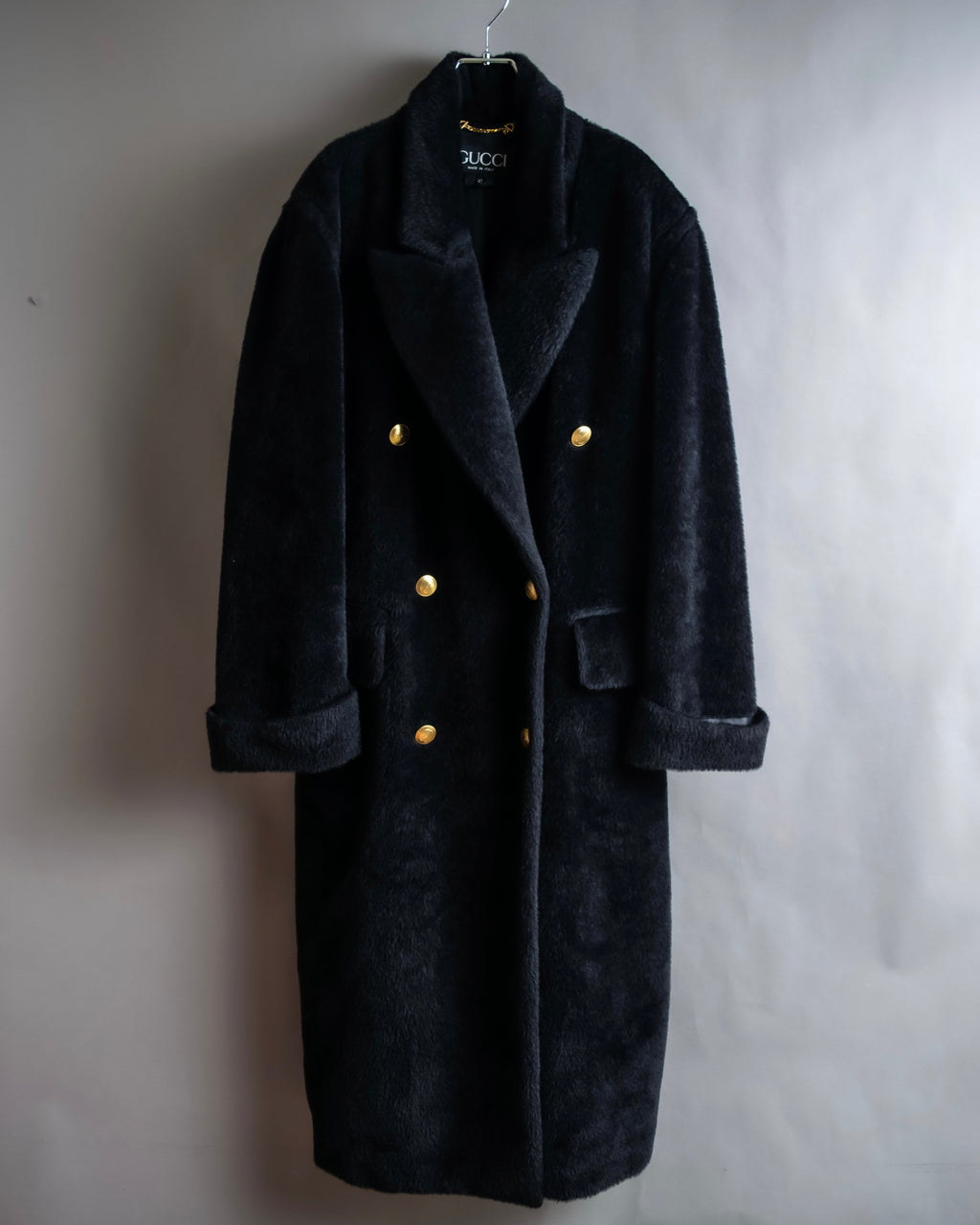 "GUCCI" 80's Gold button design brushed wool long chester coat