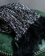 "Saint Laurent Paris" Abstract animal print pleated fringe muffler