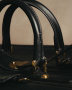 -SPECIAL- "GUCCI" 70's-80's Crest-detailed black leather two-way duffle bag