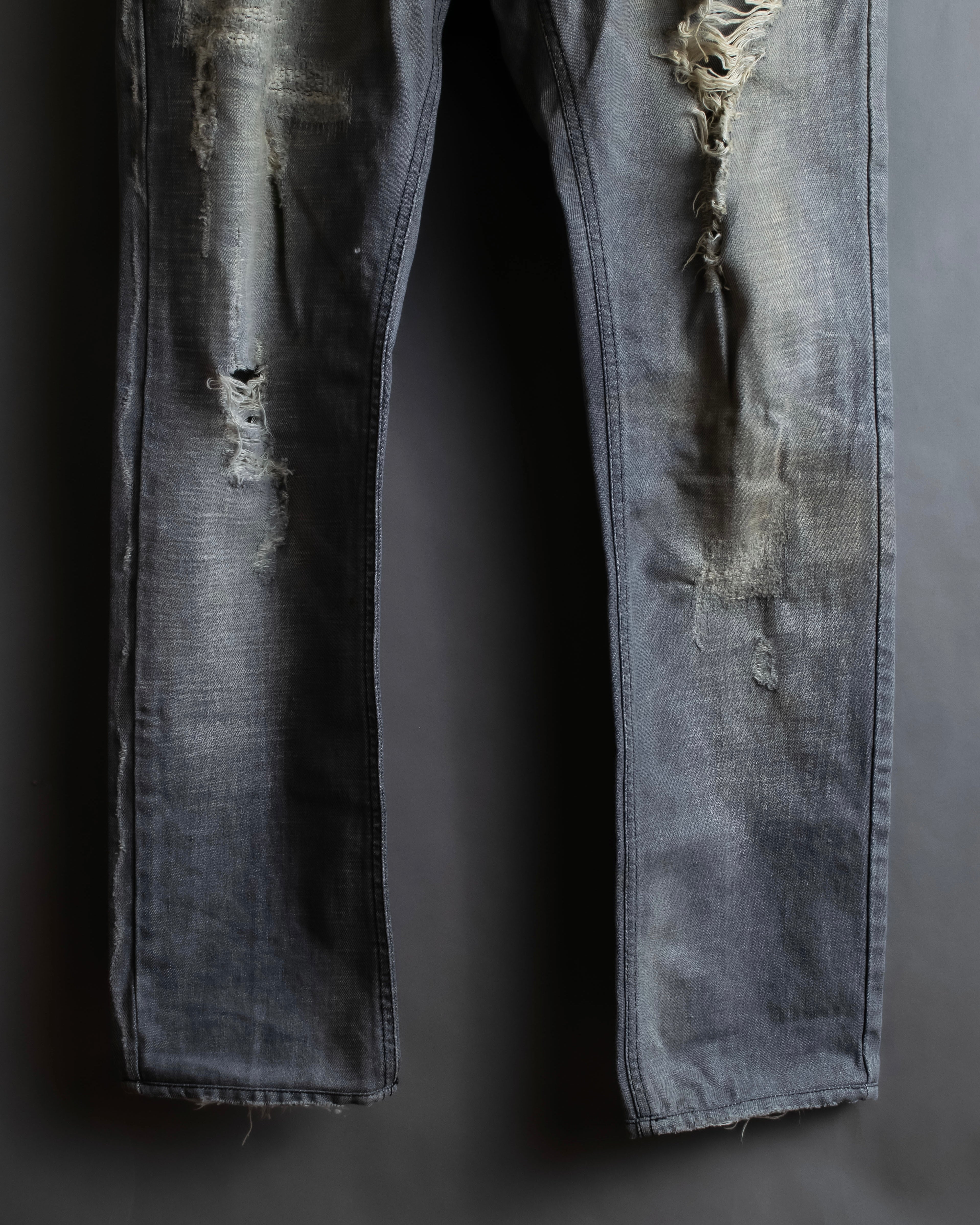 "Dolce &amp; Gabbana"Faded design gray denim pants