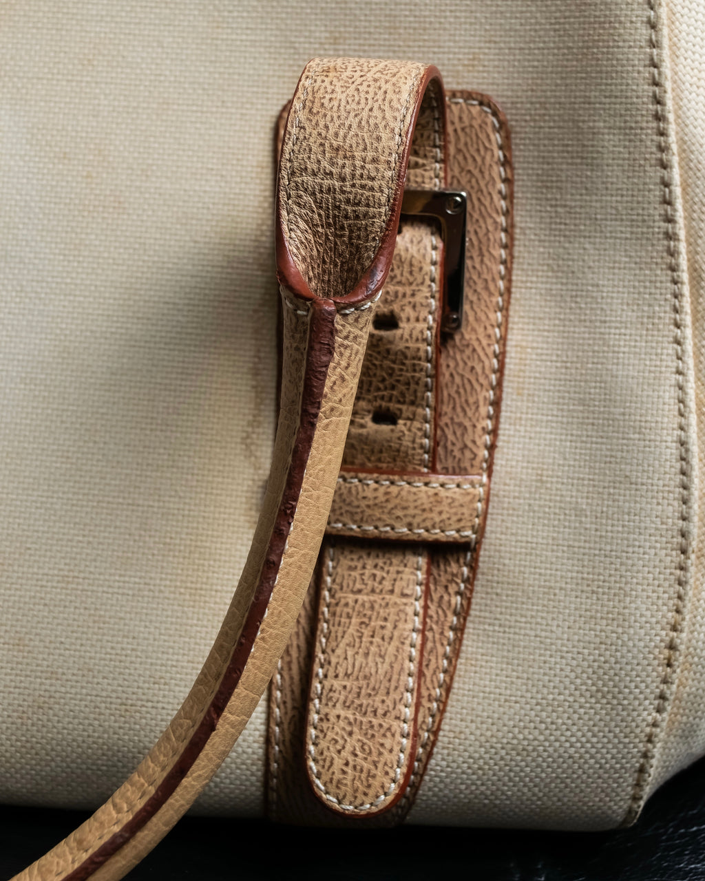 “LOEWE” Leather belted design bicolor handbag