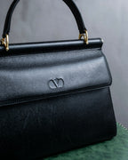 "VALENTINO" Garavani gold metal design leather hand bag