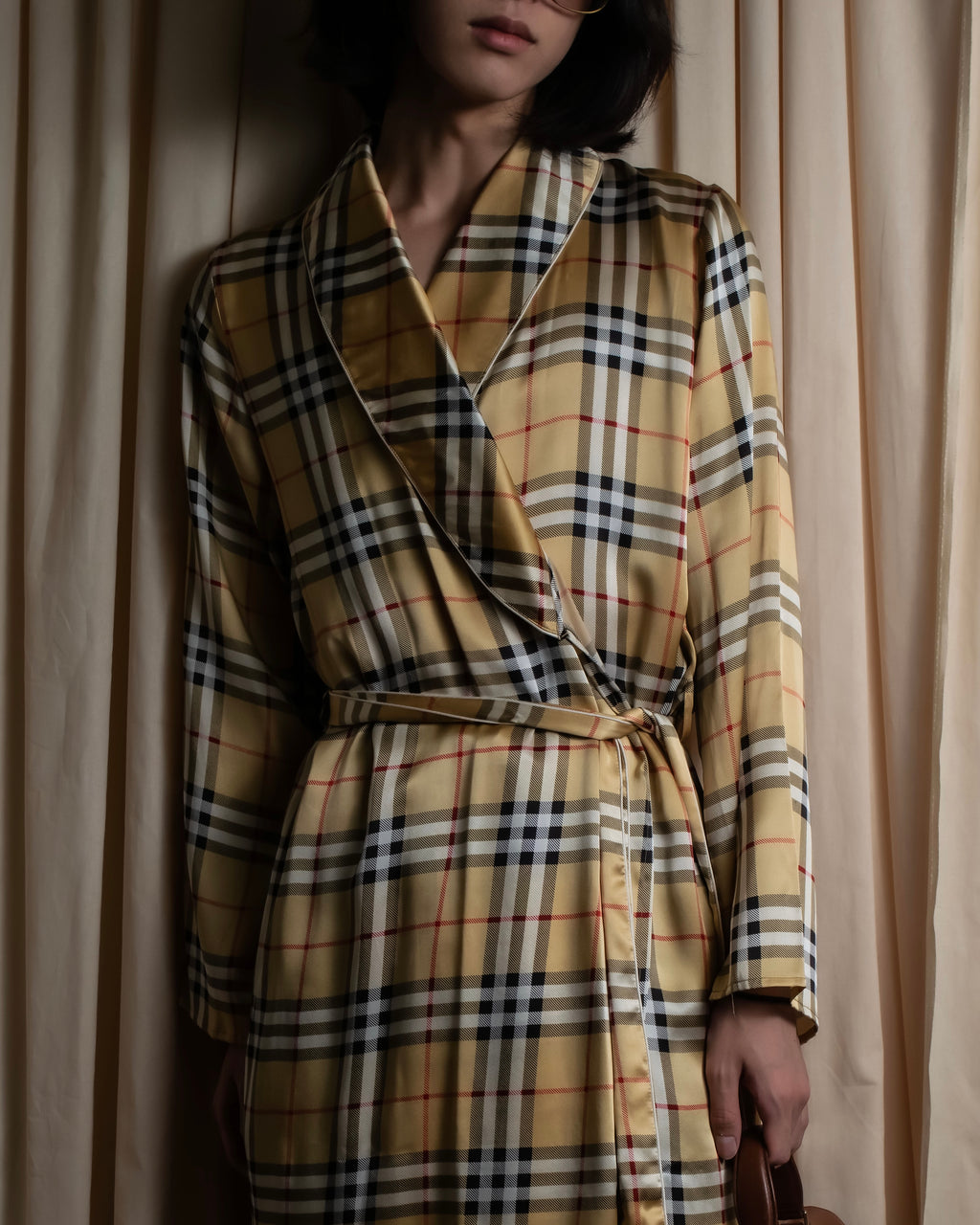 "BURBERRYS" Nova check maxi length silk gown coat