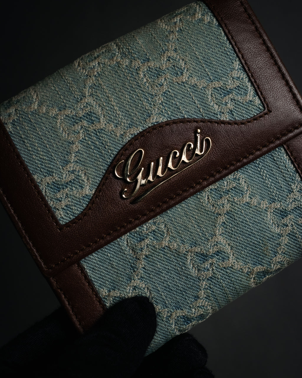 “GUCCI” 00’s GG denim script logo wallet