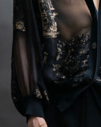 "HERMES" Embroidered design see through cardigan