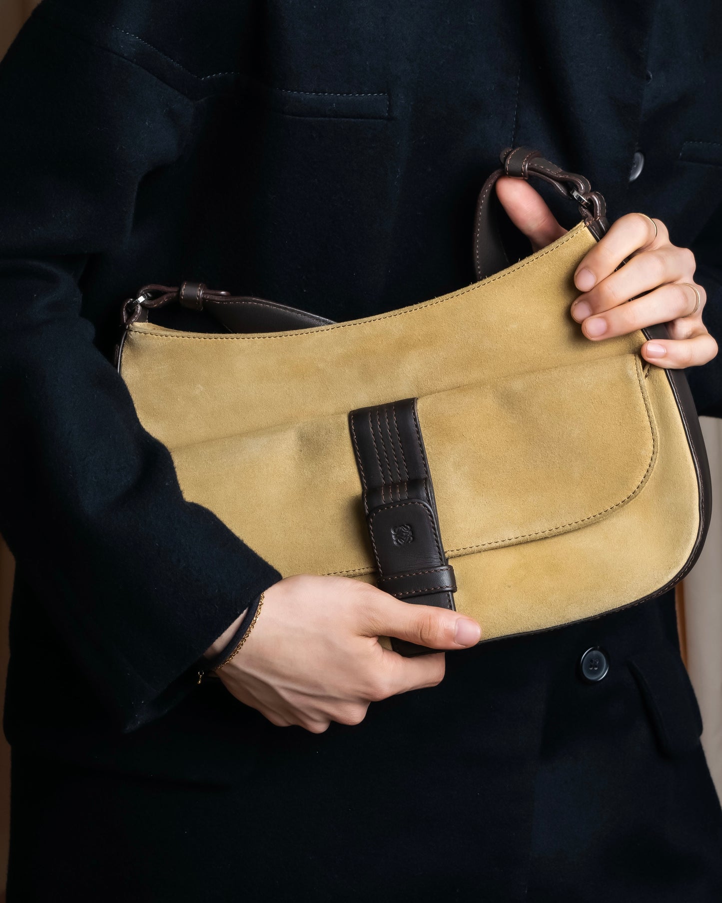 "LOEWE" Anagram logo engraved suede leather tote bag