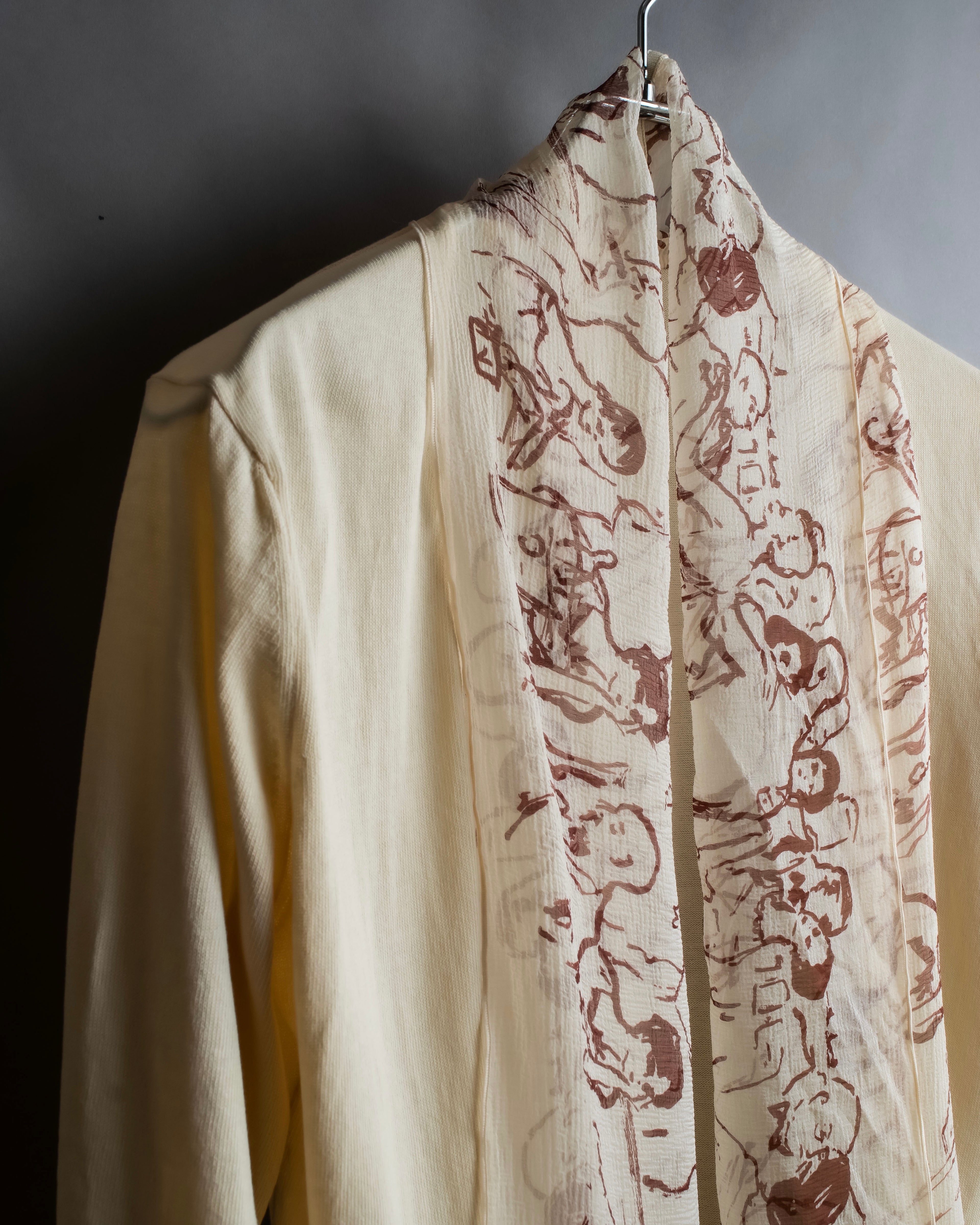 "HERMES" Gaultier period scarf docking design silk cardigan