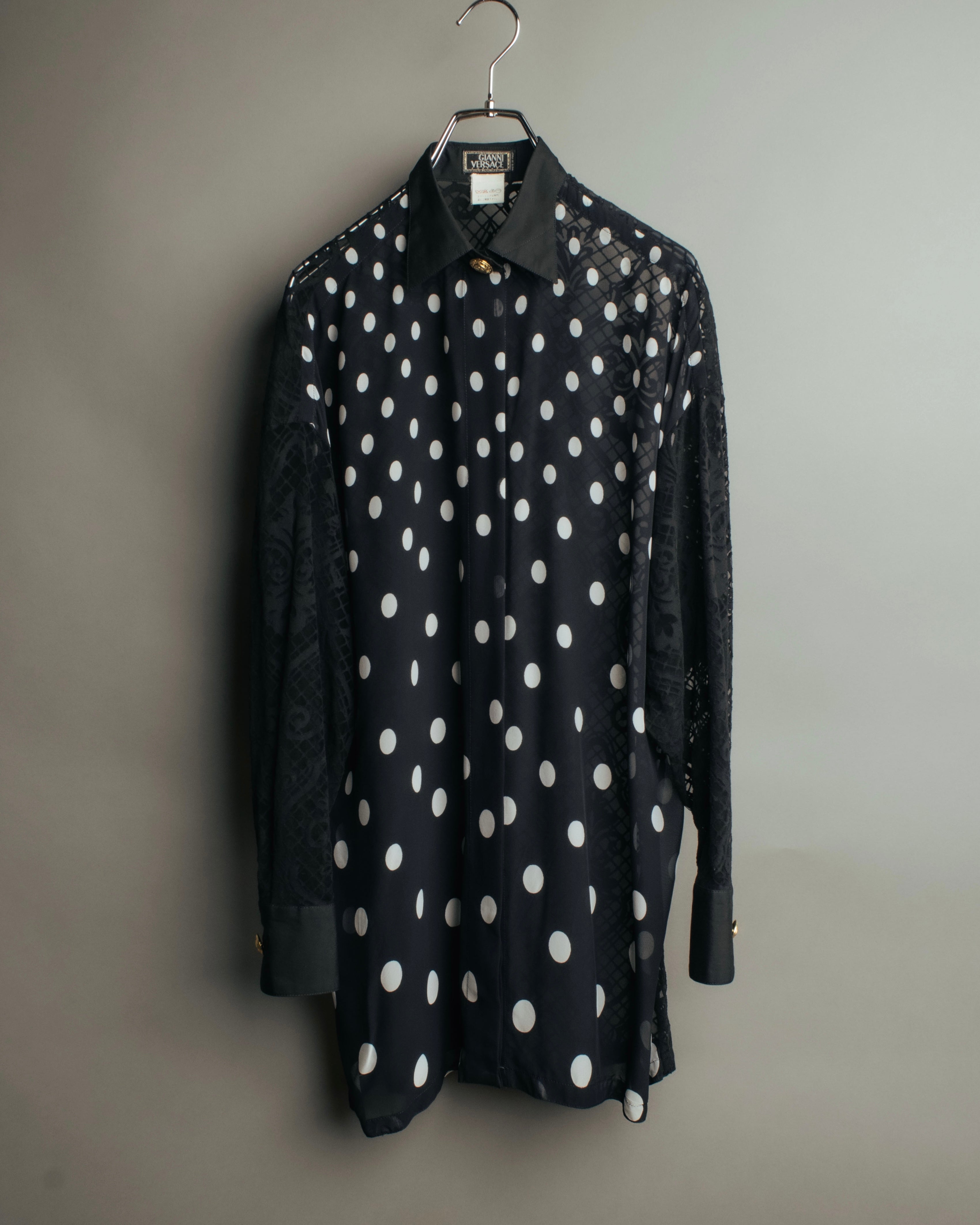 “GIANNI VERSACE” 80’s-90’s Couture polka dot lace shirt