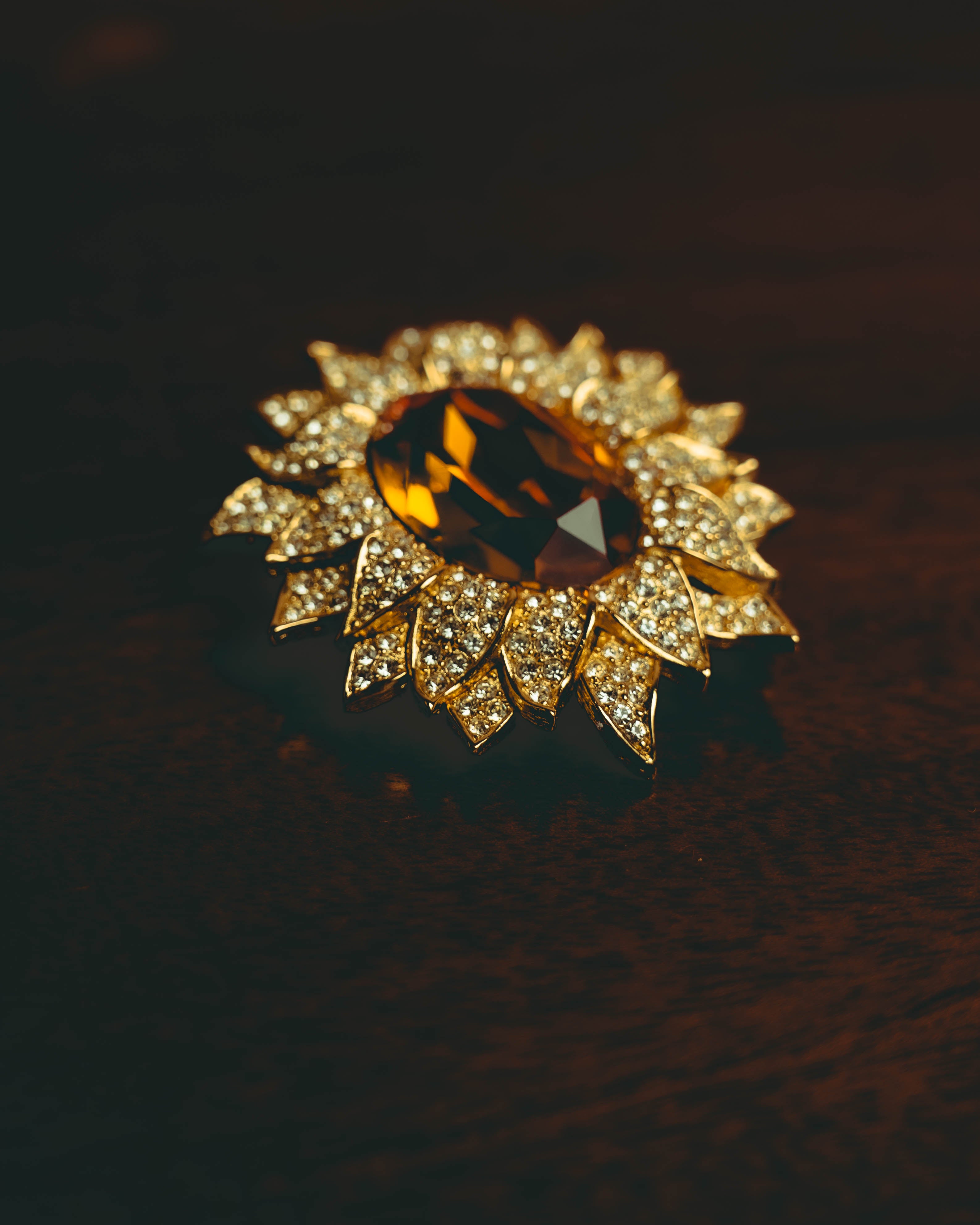 -SPECIAL- “Christian Dior” 80’s-90’s Sunburst amber glass pendant brooch
