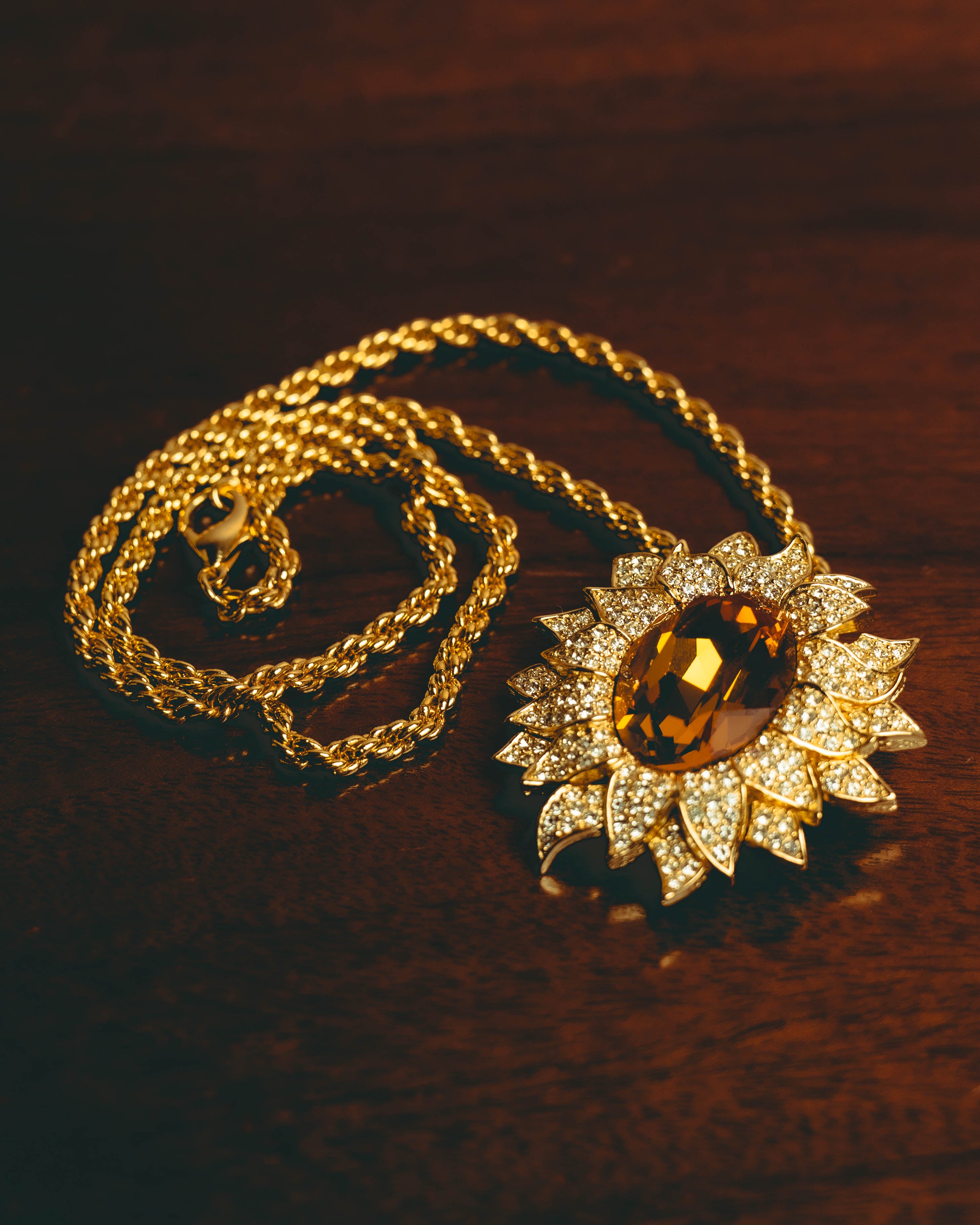-SPECIAL- “Christian Dior” 80’s-90’s Sunburst amber glass pendant brooch