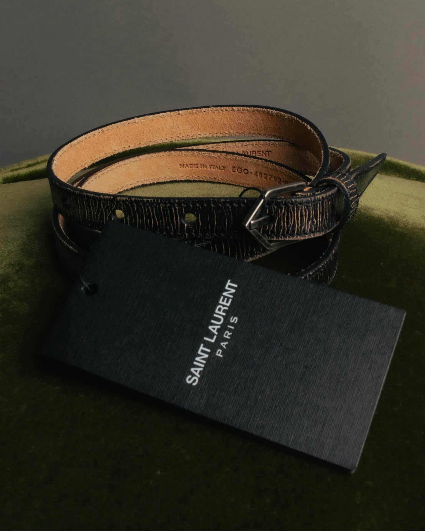 “SAINT LAURENT PARIS” 2010’s Lizard embossed narrow leather belt