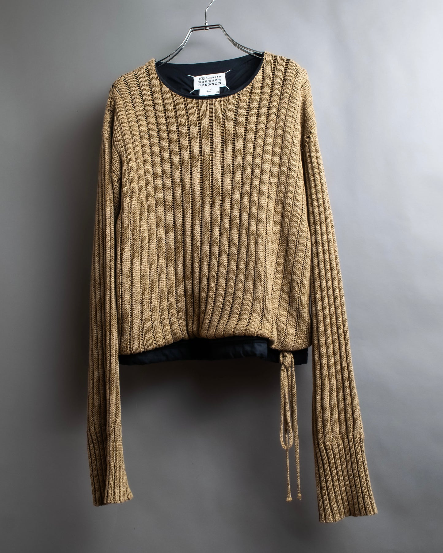 "MAISON MARGIELA" Ribbed drawcord cotton linen knit pullover