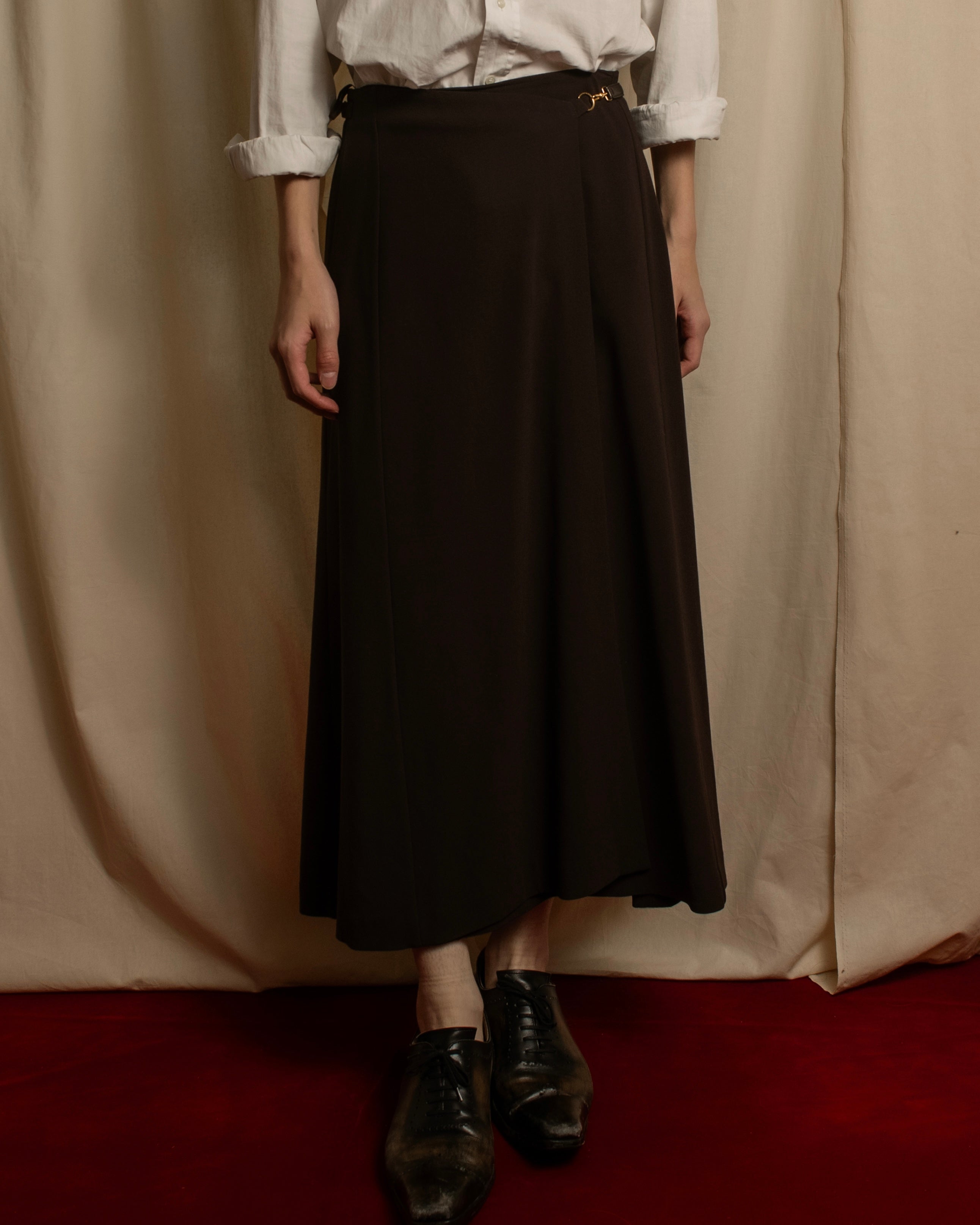 "HERMES" 90's Gold parts design derived from horse tack flared skirt