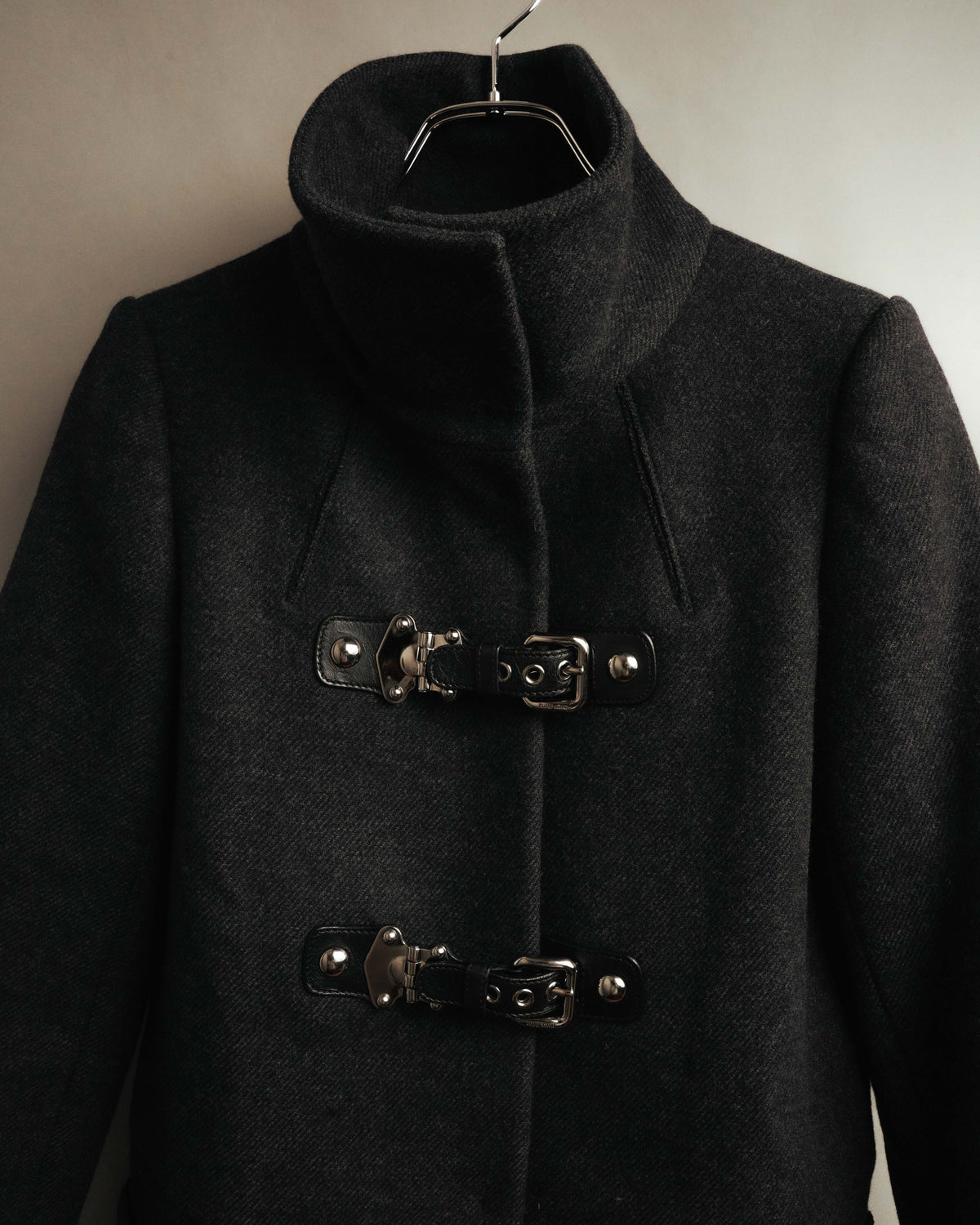 “miu miu” 00’s-10’s Wool angora leather buckle coat