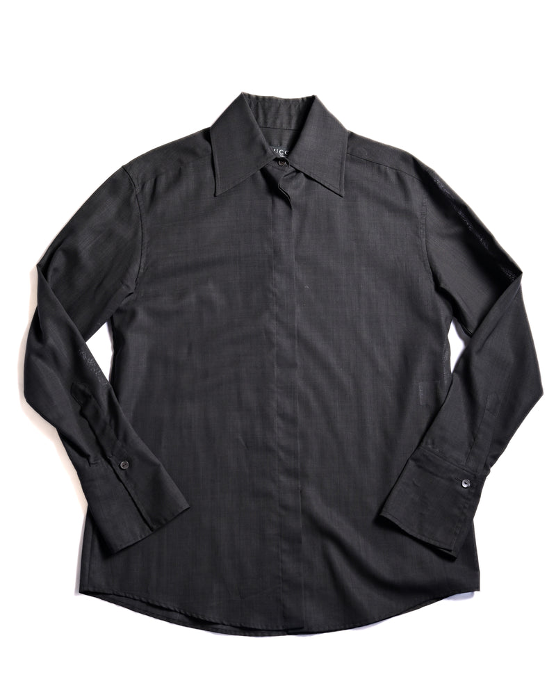 GUCCI/ 90's-00's Minimalist Wool-Blend Fly Front Shirt Black