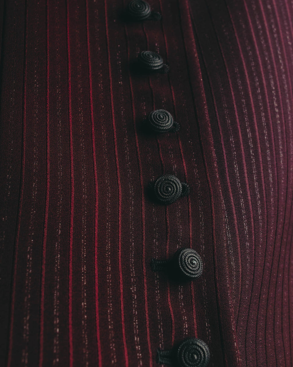 -SPECIAL- “Yves Saint Laurent“ 80's-90's Swiss fabric lurex stripe collarless long jacket