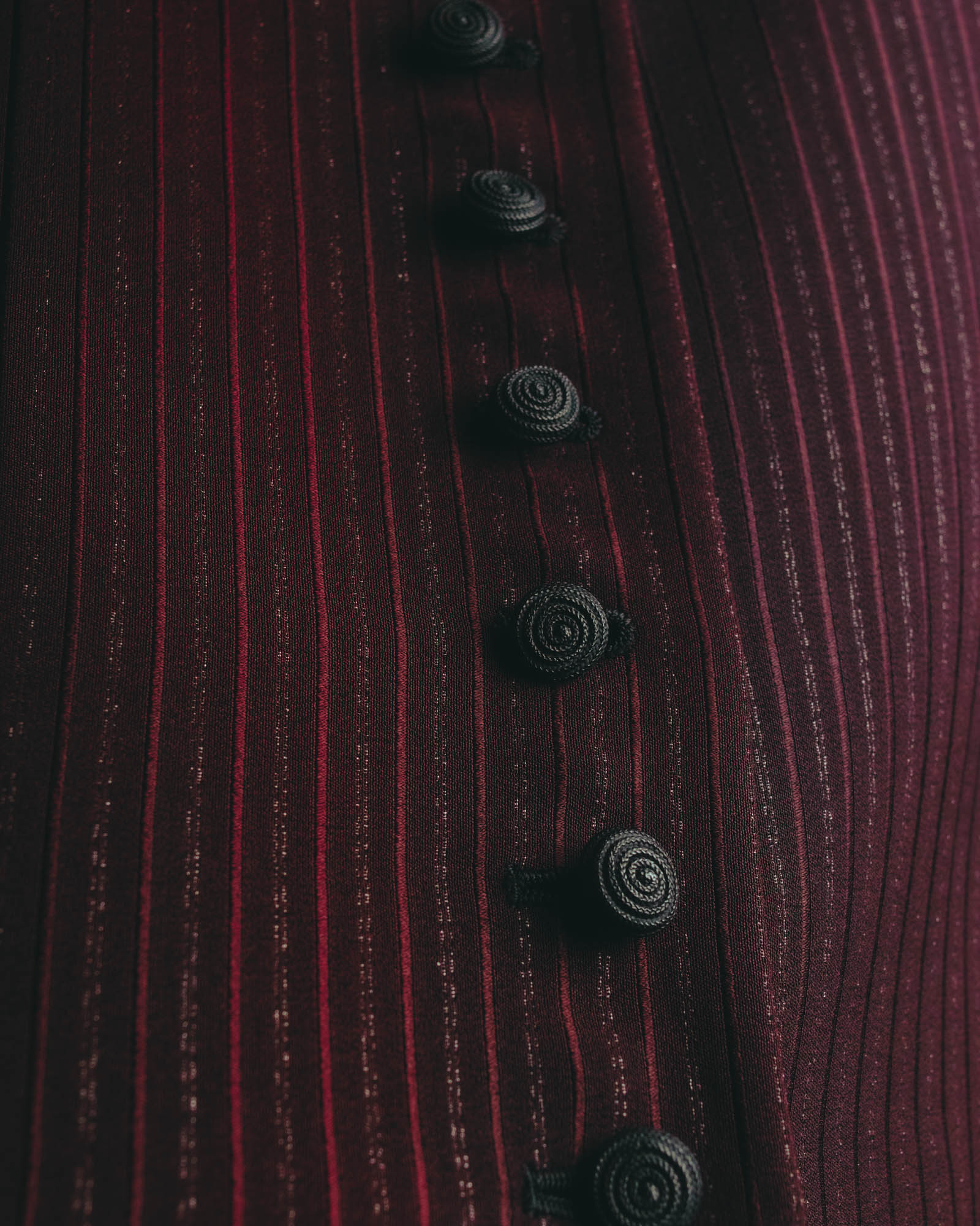 -SPECIAL- “Yves Saint Laurent“ 80's-90's Swiss fabric lurex stripe collarless long jacket