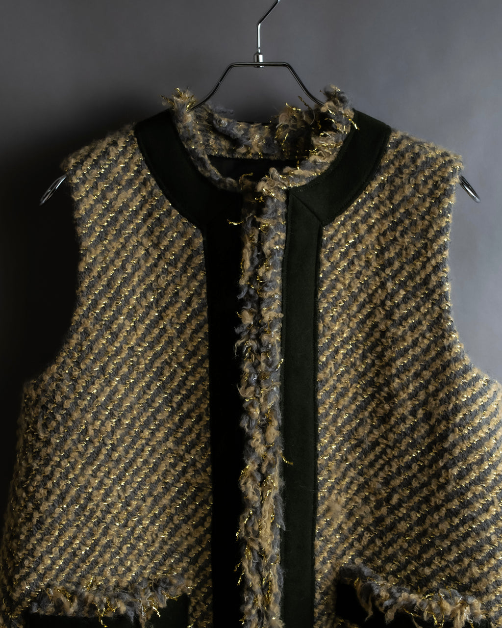 "sacai" Asymmetrical design double zipper tweed vest
