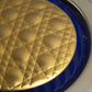 "Christian Dior" Cannage pattern engraved gold hand mirror