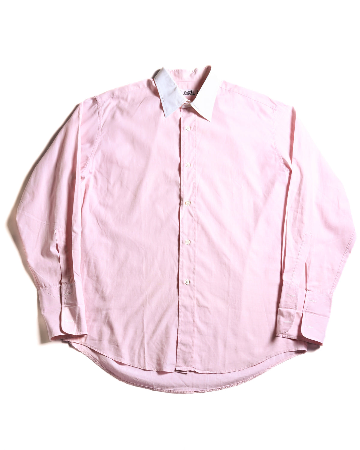 HERMES/ Oversized French Cuffed Contrast Collar Dress Shirt Pink