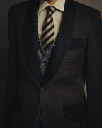 -SPECIAL- "Maison Martin Margiela" 00's Check shawl collar smoking jacket with satin contrast