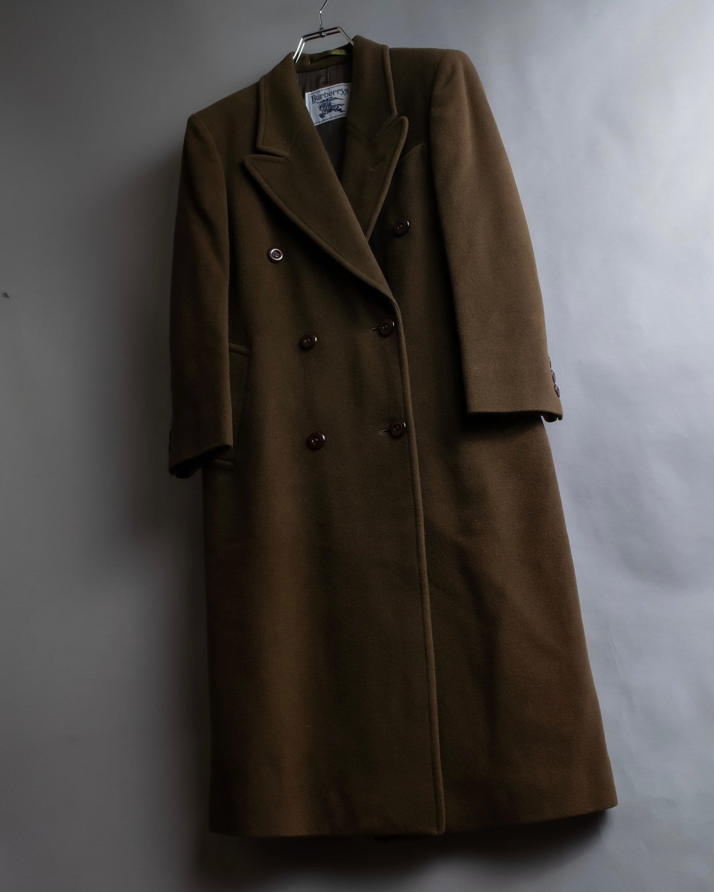 "BURBERRYS" Peaked lapels double breasted olive brown coat