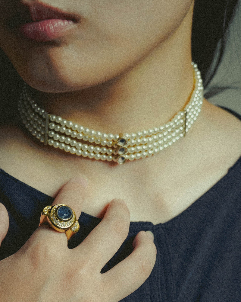 -SPECIAL- “Christian Dior” 90’s–00’s pearl cabochon multi-strand choker necklace