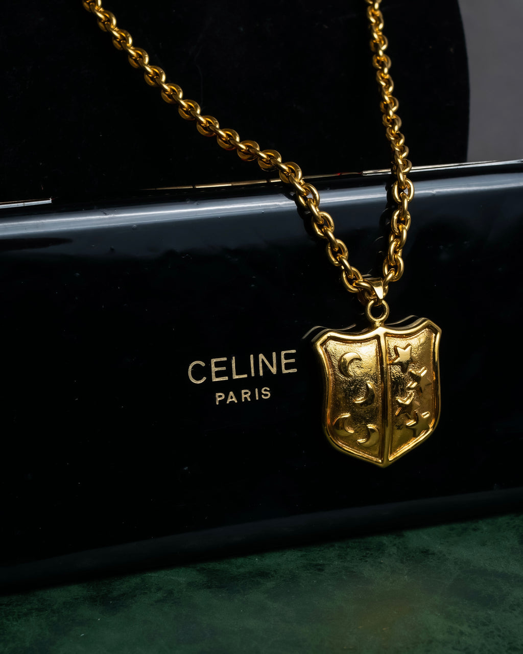 "CELINE" Moon & star top motif gold necklace
