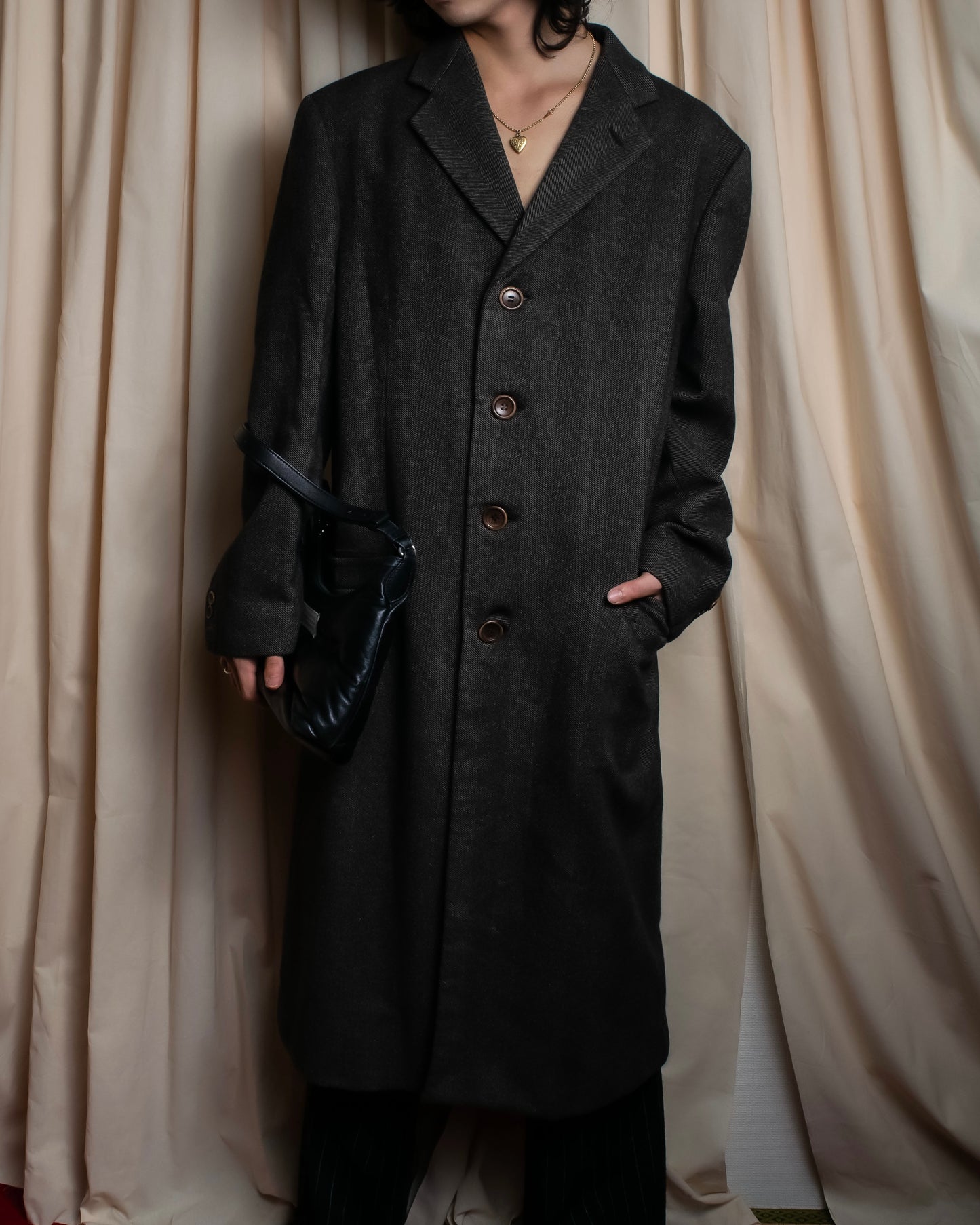 "ARMANI COLLEZIONI" Shoulder width structured oversized herringbone chester coat