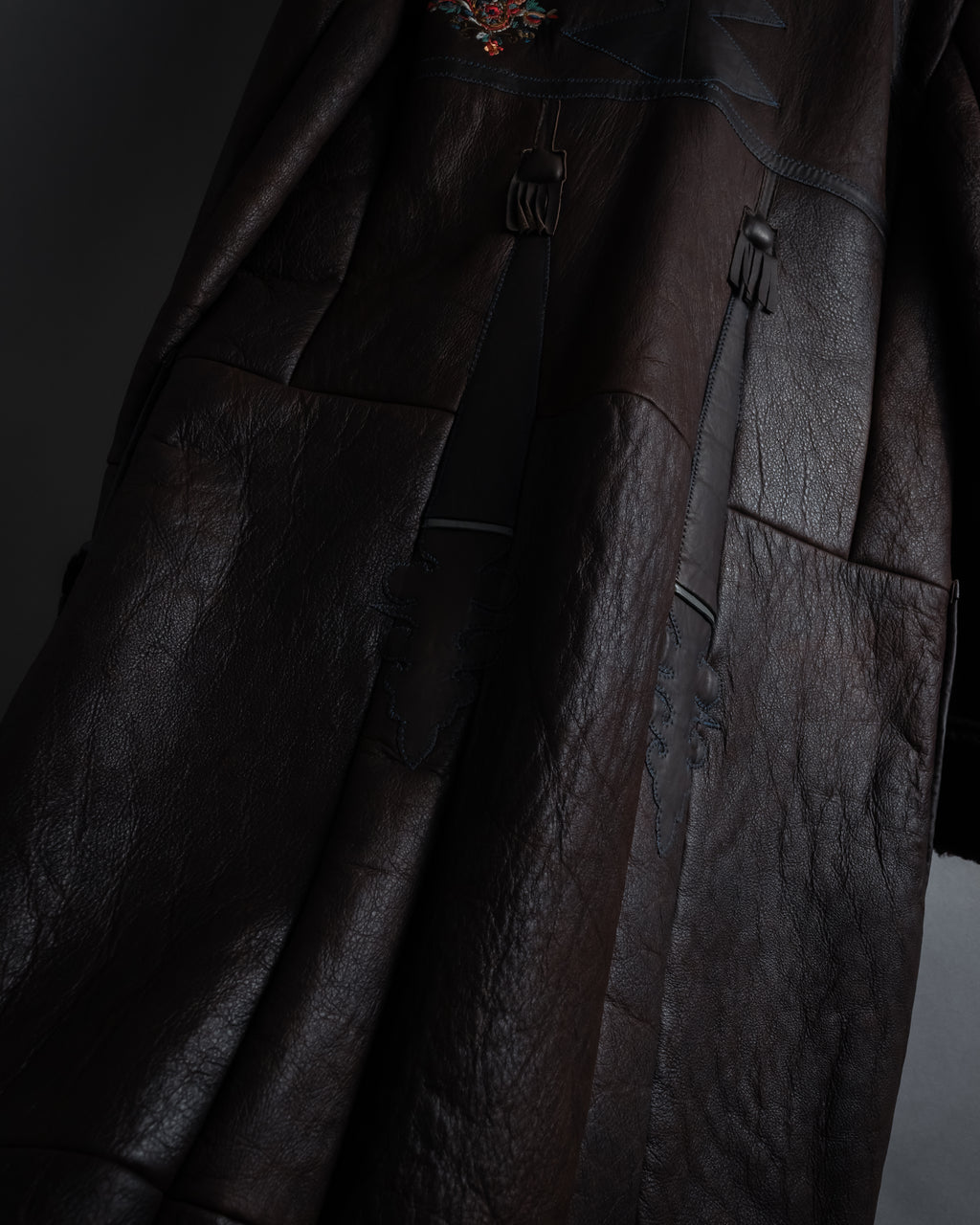“KENZO” 80’s Folkloric shearling-lined leather long coat