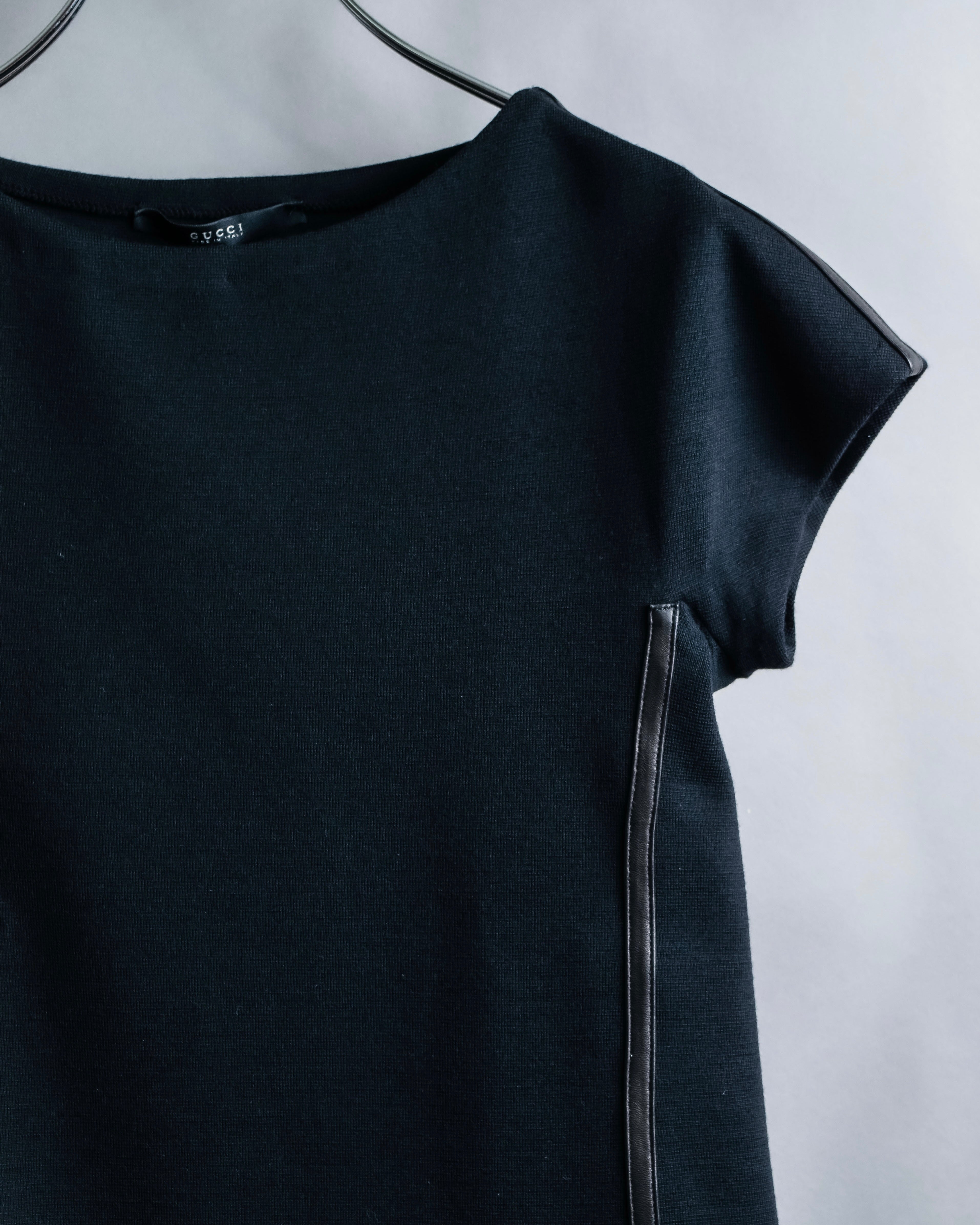 "GUCCI" Leather piping design box sleeve T-shirt