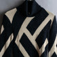 "BALMAIN" Geometric pattern turtleneck ribbed knit pullover