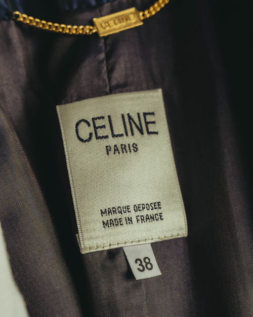 "CELINE" 70's-80's Dramatic contrast collar long coat