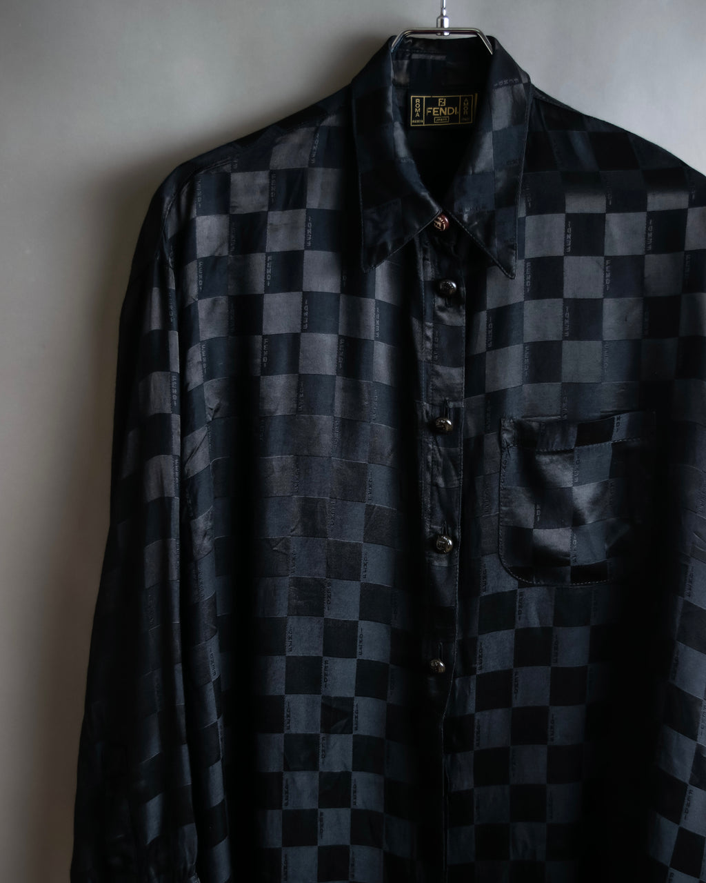 "FENDI JEANS" Logo engraved check pattern glossy shirt