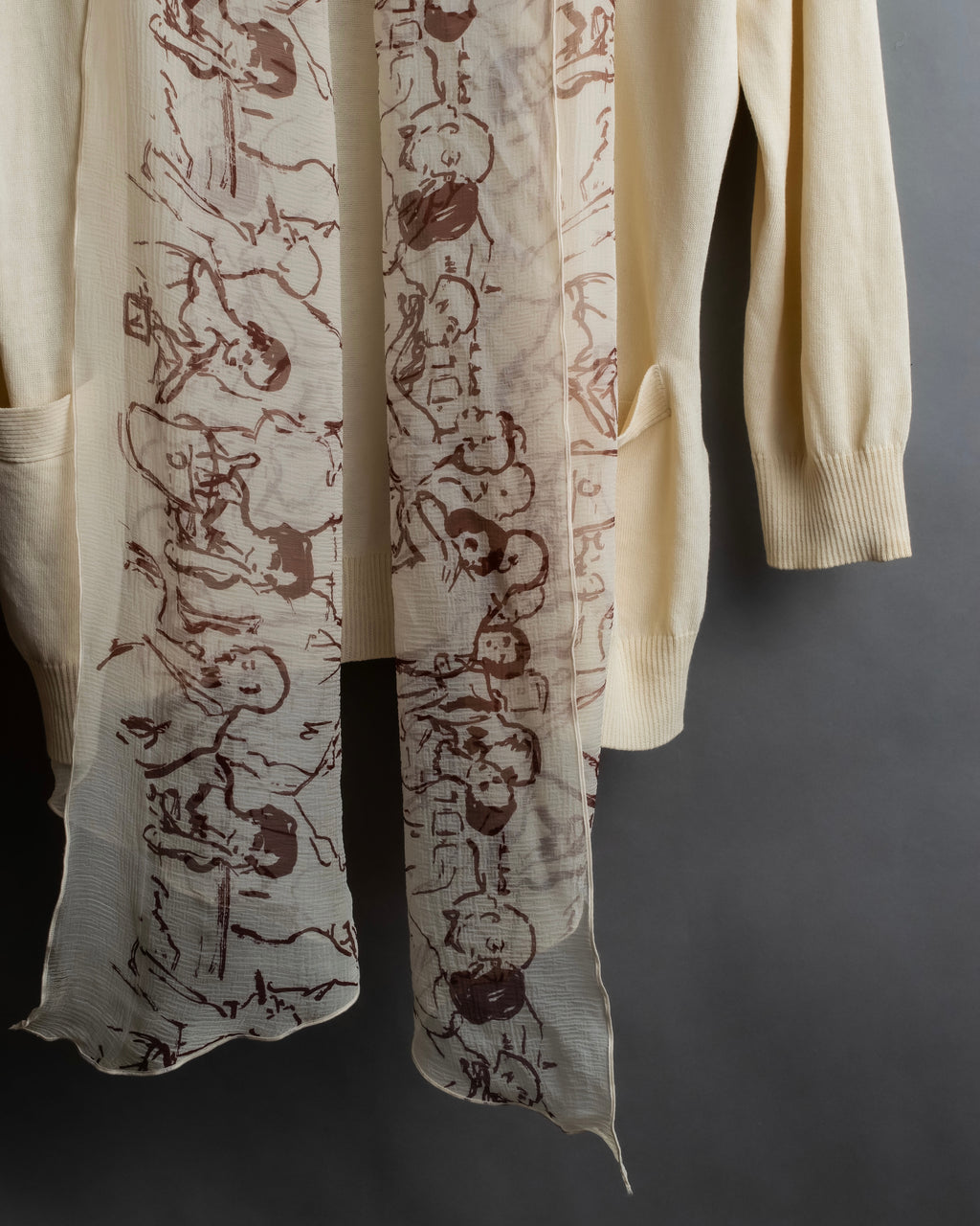 "HERMES" Gaultier period scarf docking design silk cardigan