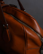 "PRADA" Belt flap detail rounded boston leather bag
