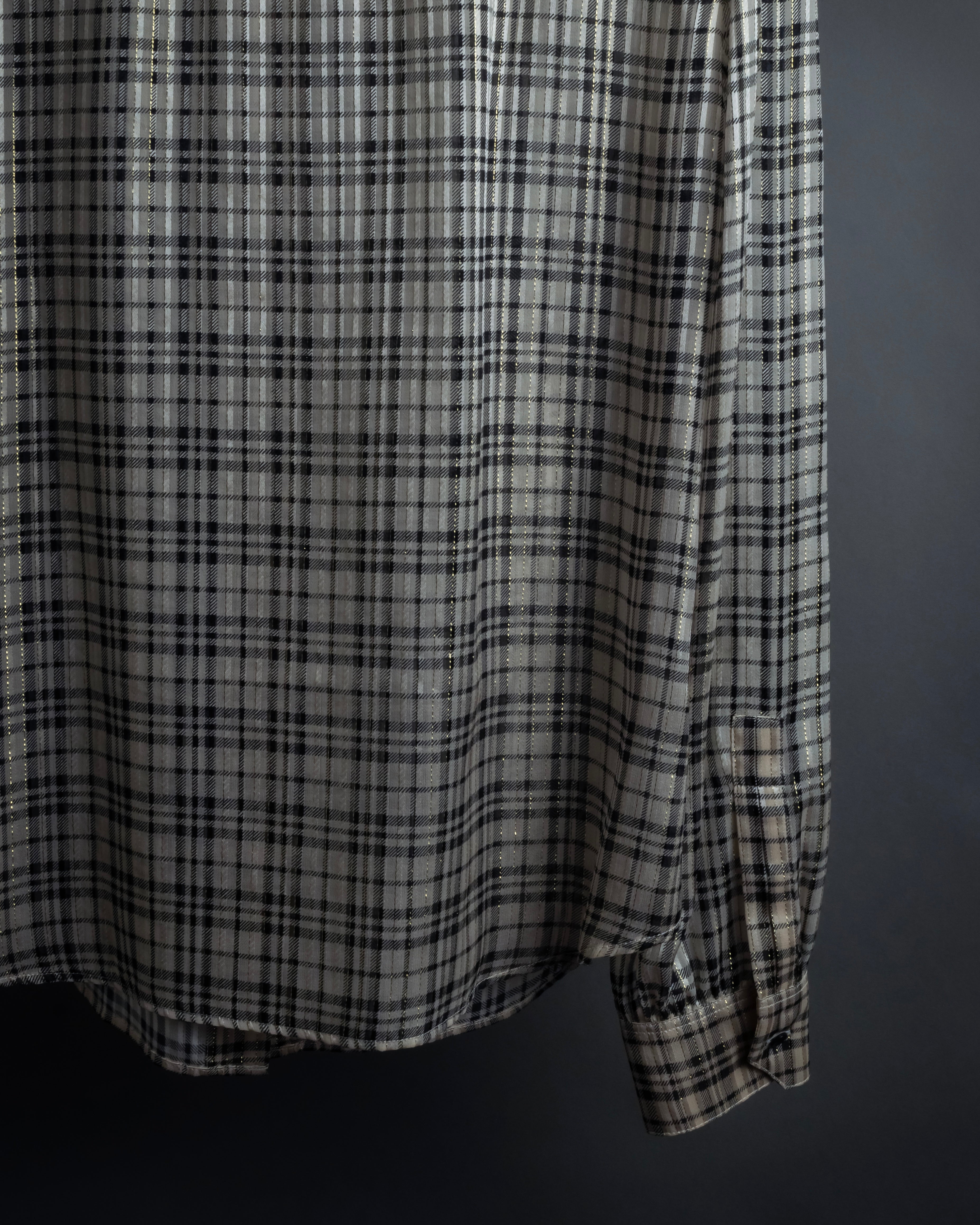 "Saint Laurent" Lame check pattern bow tie shirt