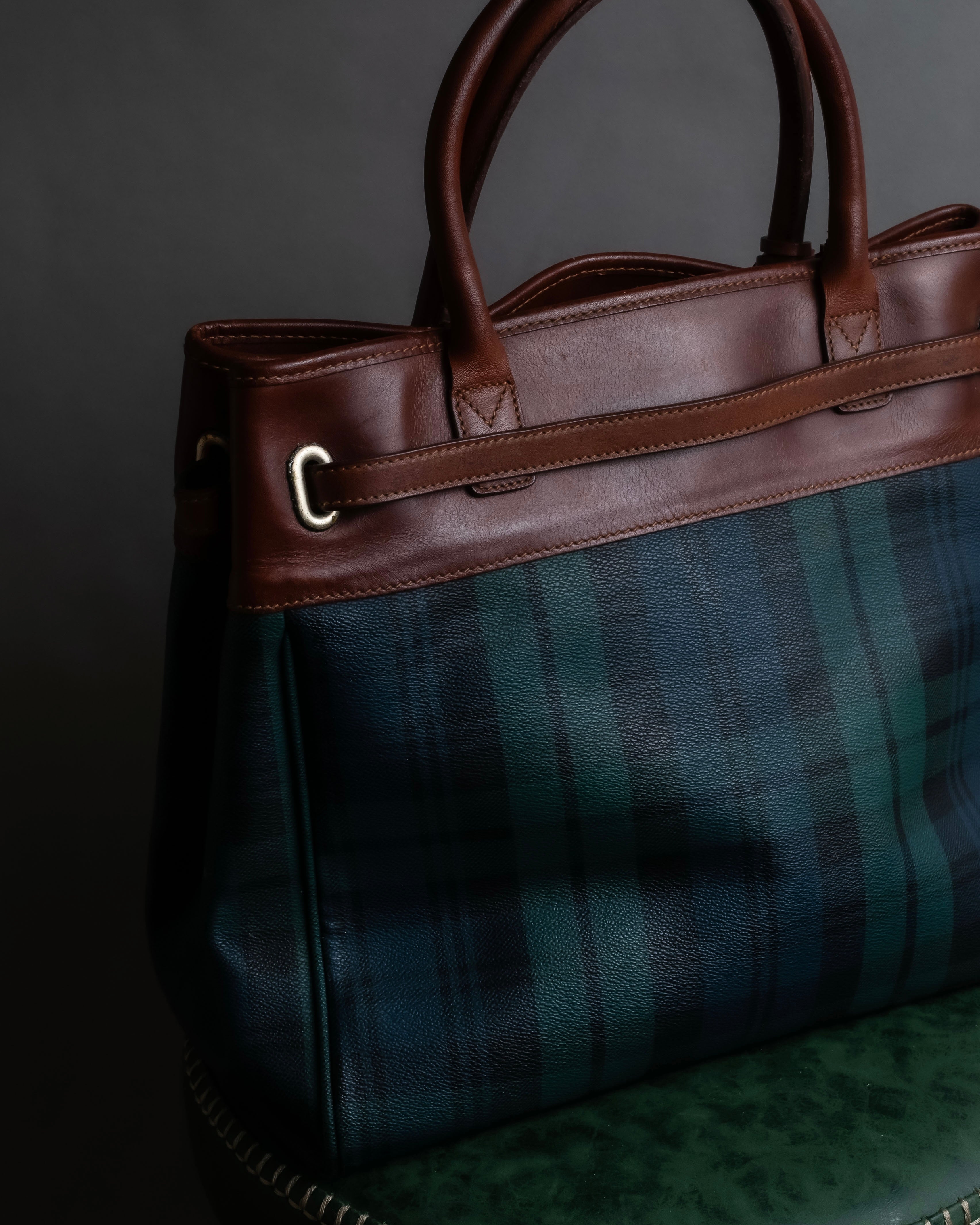 "Ralph Lauren" Blackwatch check canvas leather combination bag