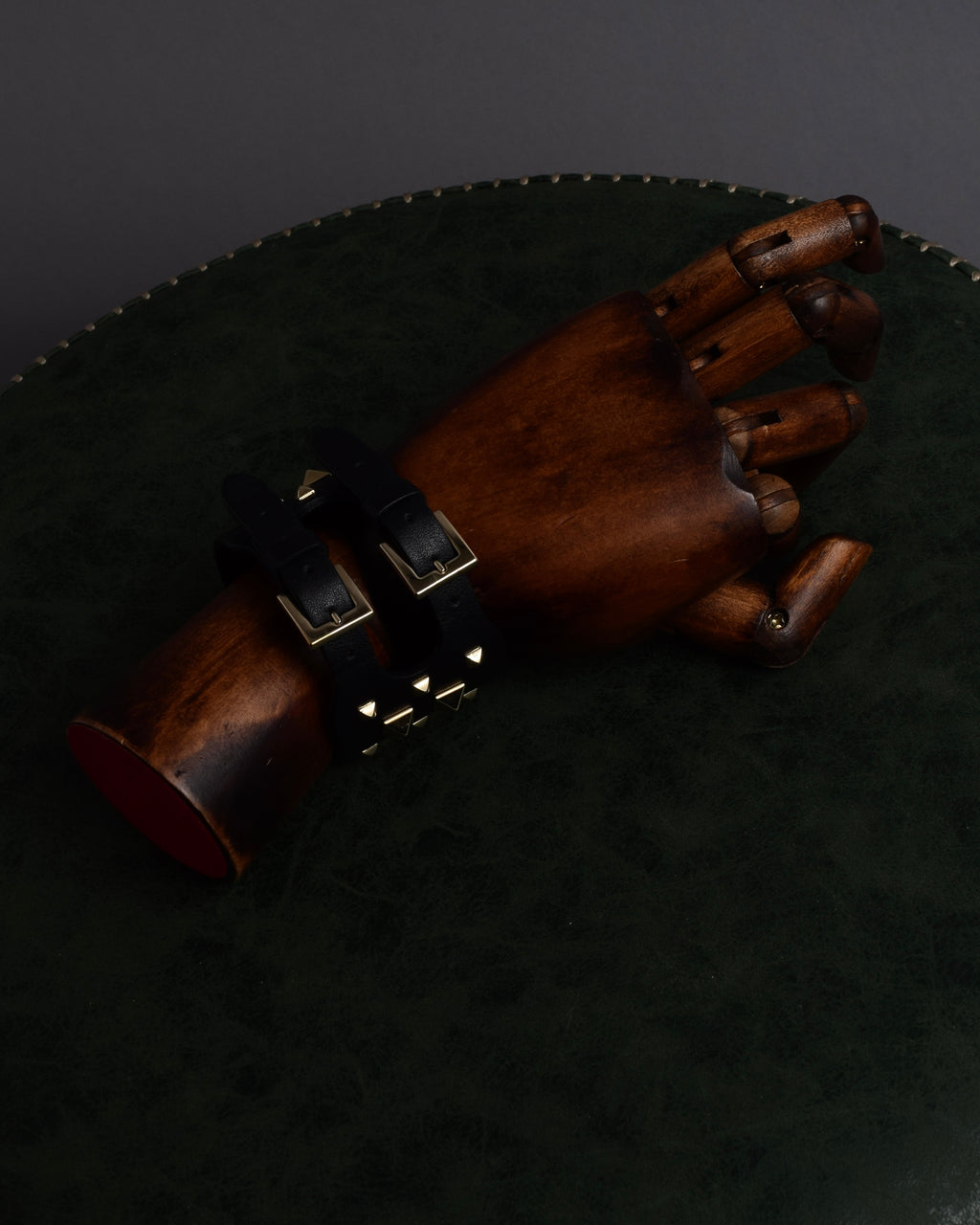 "VALENTINO" Pyramid stud design double buckle leather bracelet