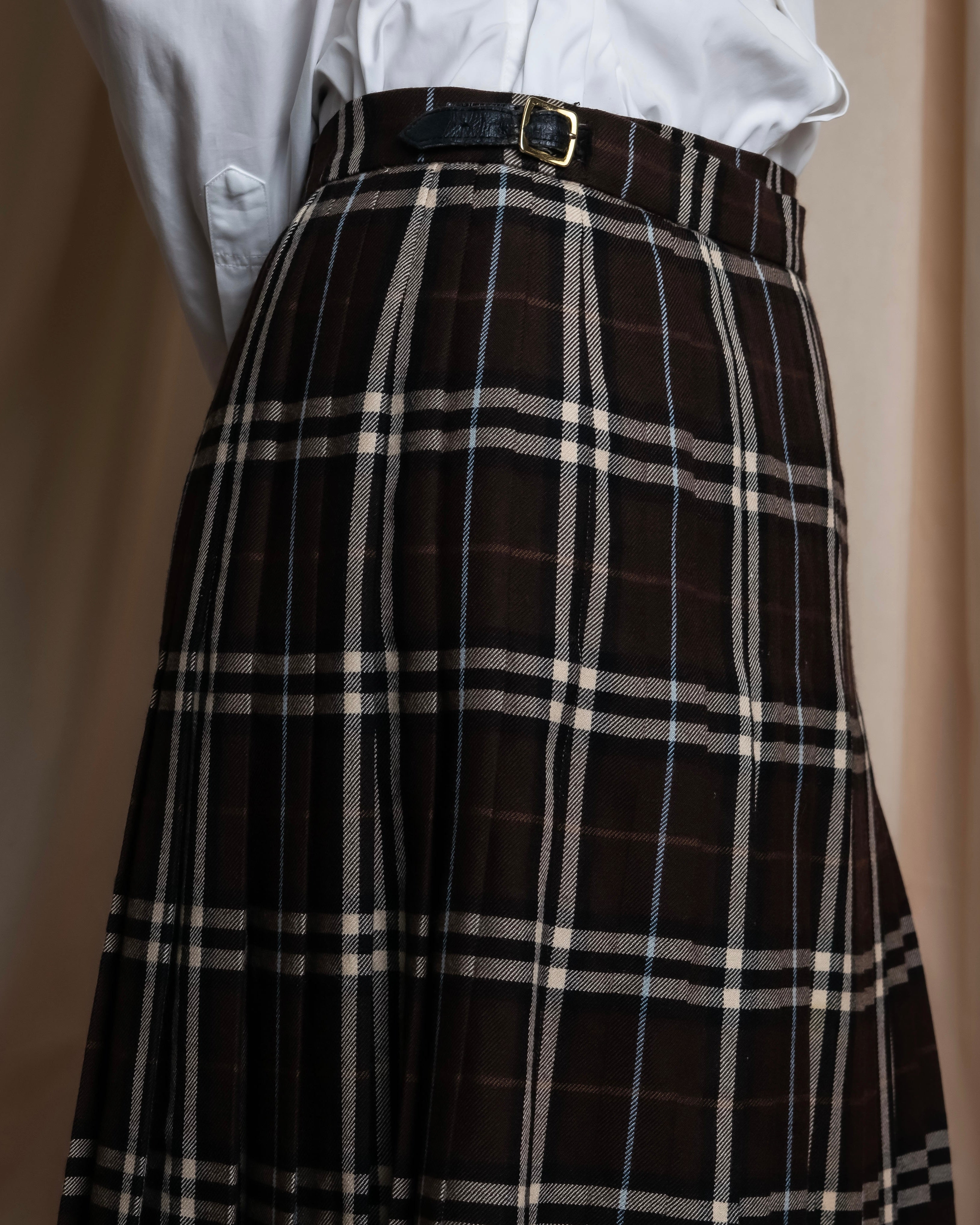 "BURBERRY" Brown tartan check pleated wrap skirt
