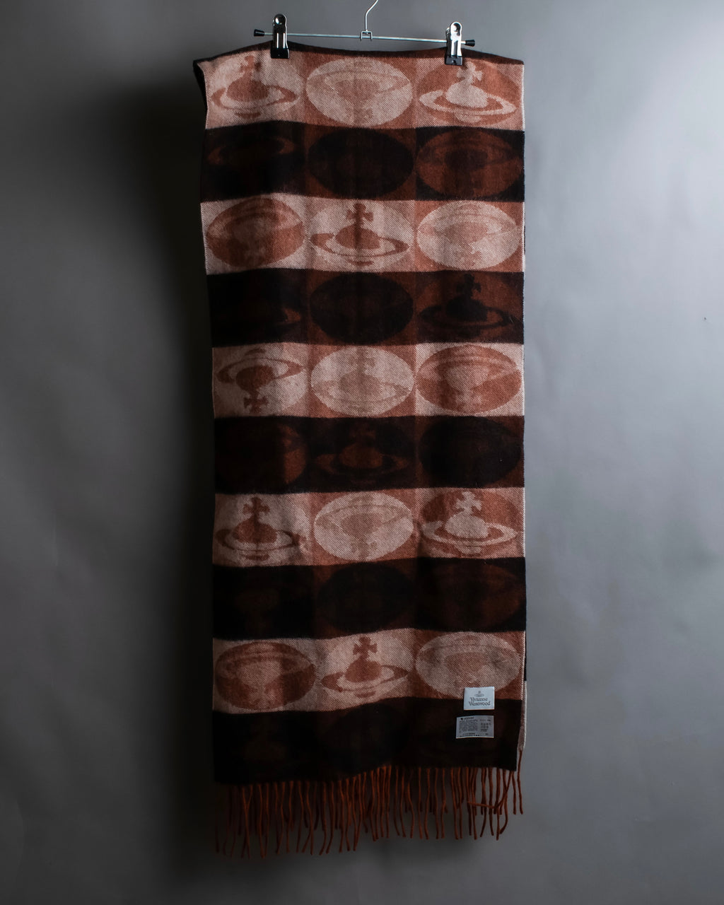 "Vivienne Westwood" Orb pattern fringe design 100% cashmere muffler