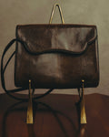 “YVES SAINT LAURENT” 80’s-90’s Sculpted flap lizard leather shoulder bag