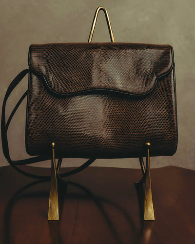“YVES SAINT LAURENT” 80’s-90’s Sculpted flap lizard leather shoulder bag