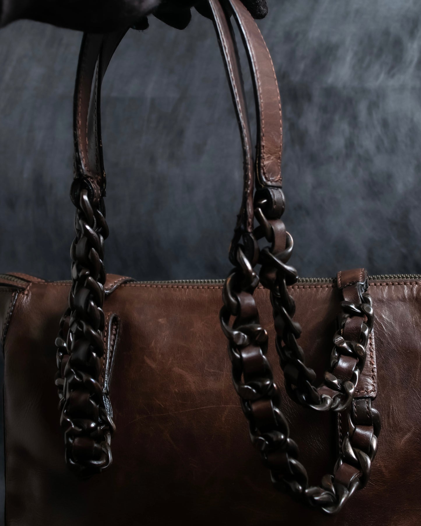 "PRADA" Brown leather chain shoulder bag