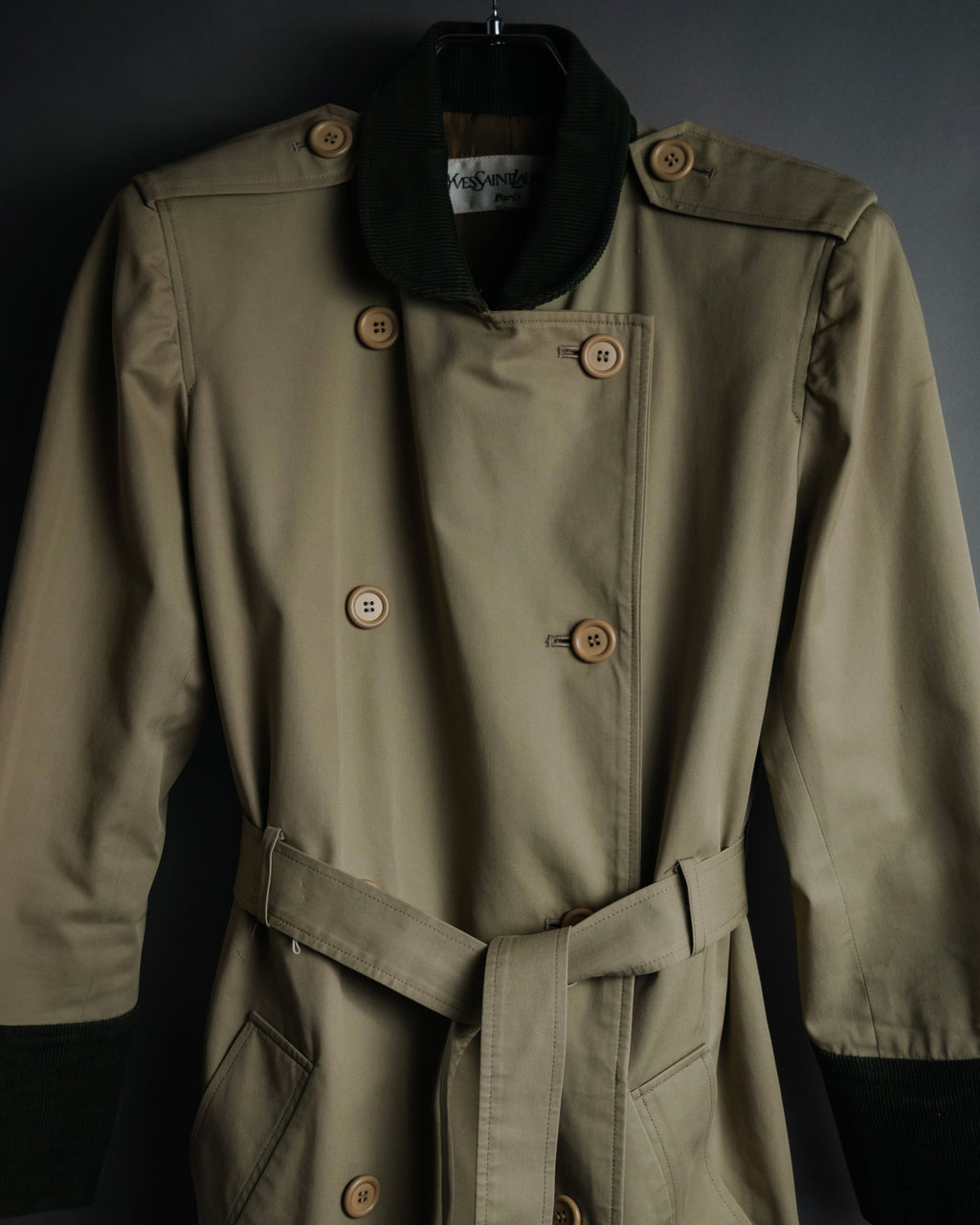 “Yves Saint Laurent” 80’s-90’s Corduroy collar belted trench coat