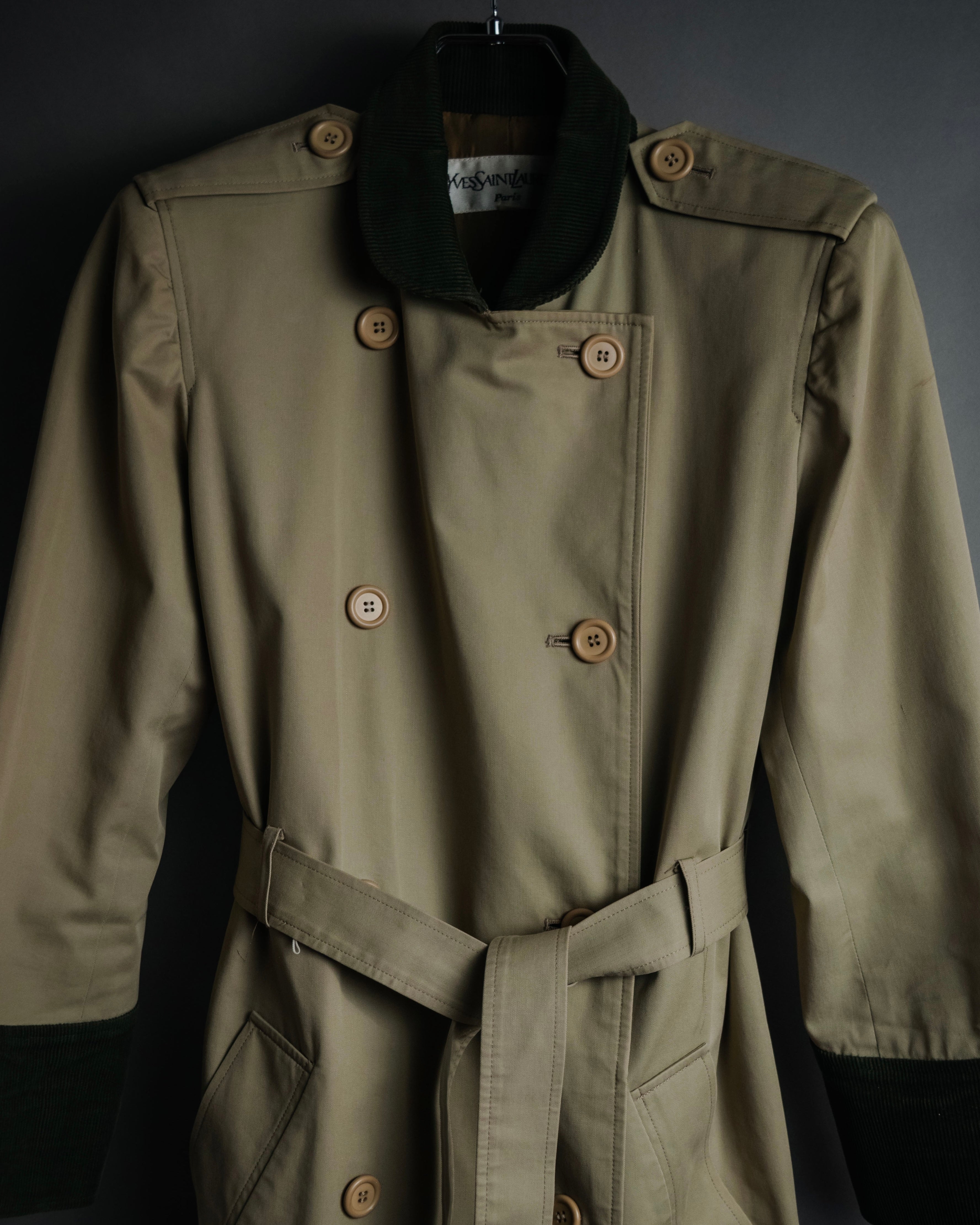 “Yves Saint Laurent” 80’s-90’s Corduroy collar belted trench coat