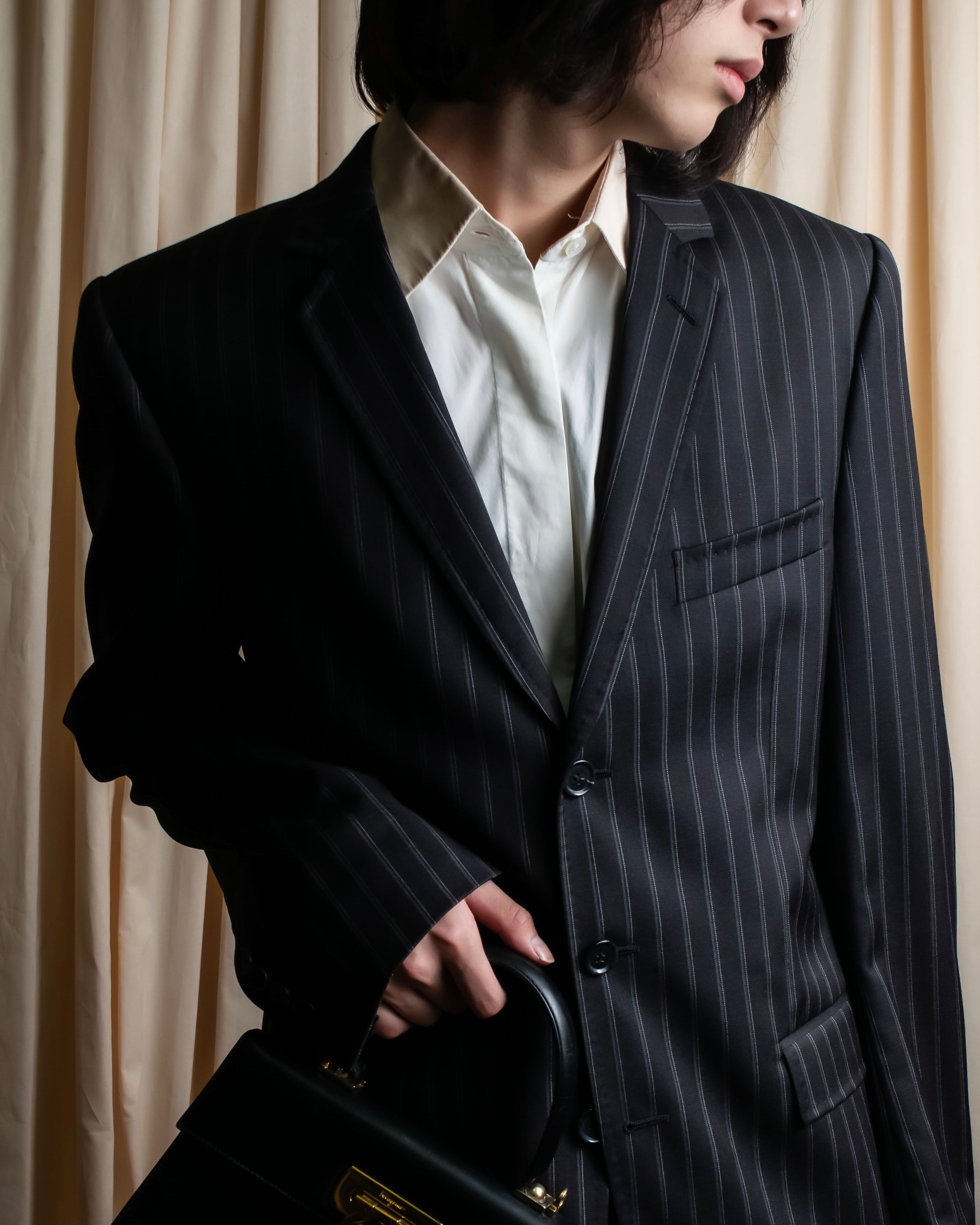 "Dolce & Gabbana" Pinstripe vertical lines emphasized tailored jacket