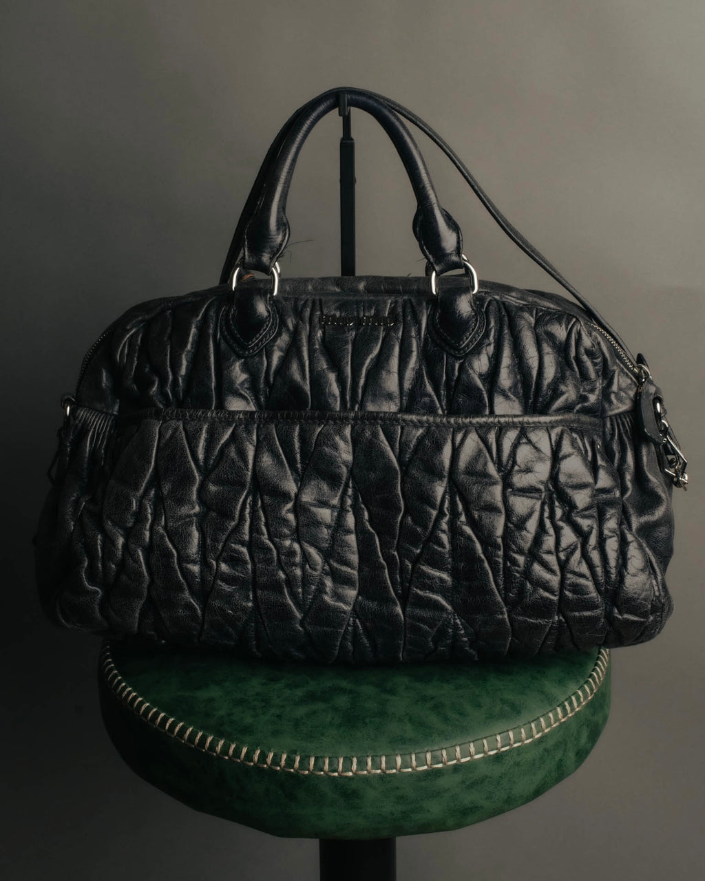 -SPECIAL- "MIU MIU" 00's-10's Glossy gathered leather handbag