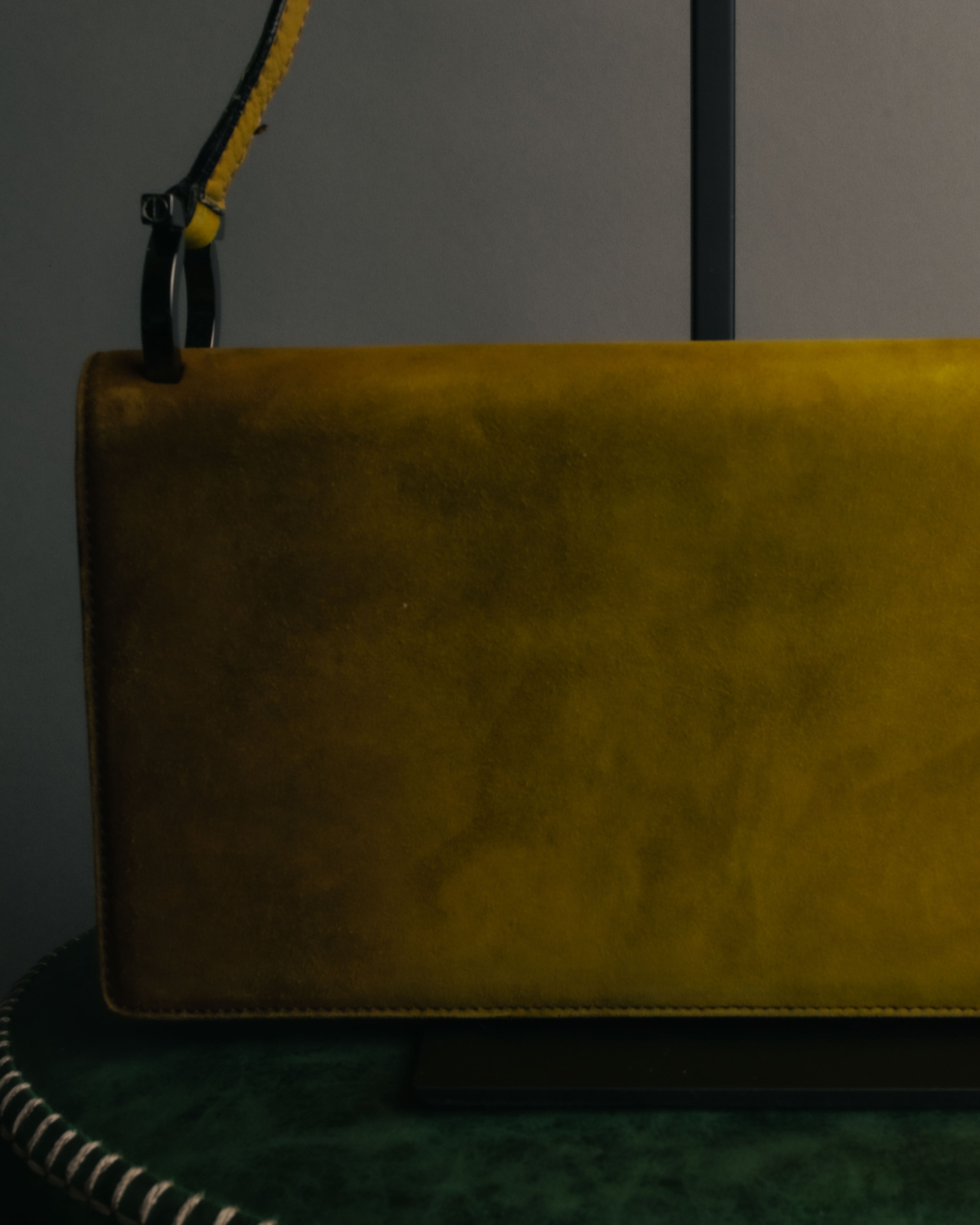 "Salvatore Ferragamo" 90's-00's Mustard yellow suede shoulder bag with oversized Gancini